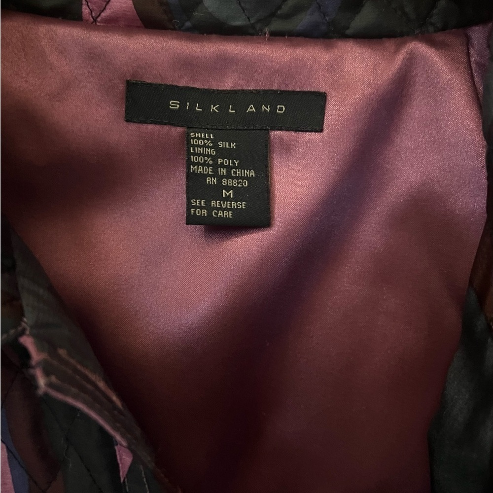 Silkland 100% Silk Women’s Multicolor Button Down quilted Blazer Jacket Size m - Picture 2 of 6